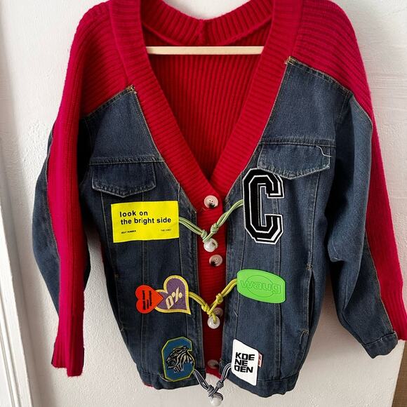 Denim Stitching Cardigan Sweater Loose
Knitted For Women halloween - Picture 4 of 14